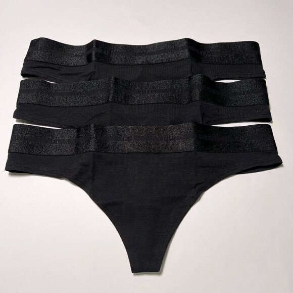 Victoria Secret Pink Small S Thong String Panties Logo Cotton Blend Lot of 3 - Picture 2 of 5